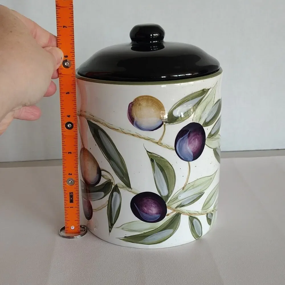 Pier One Ceramic Canister White Green Purple Black Olive Branch Fruit Kitchen 7